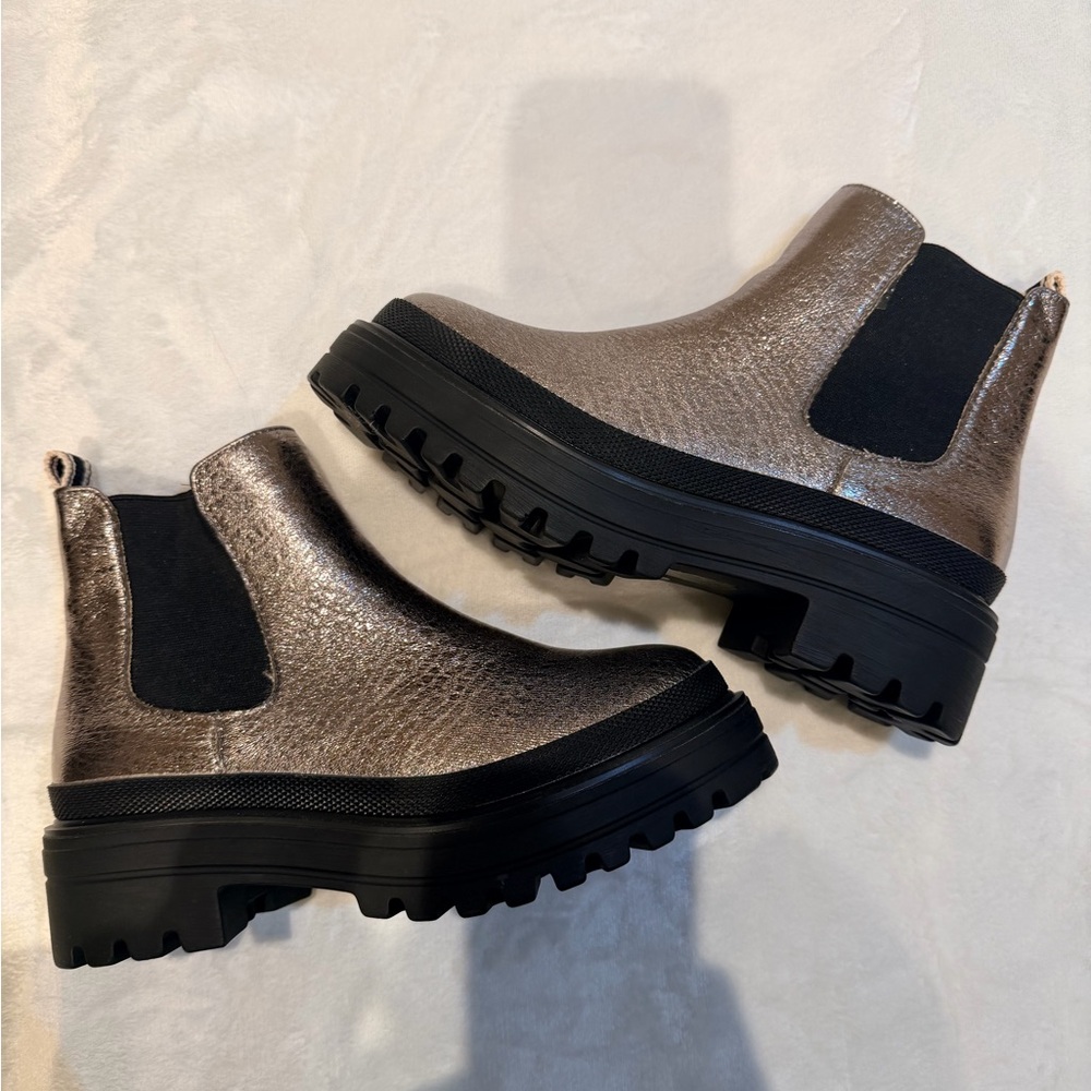ShuShop Metallic Ankle Boots with Black Accents
